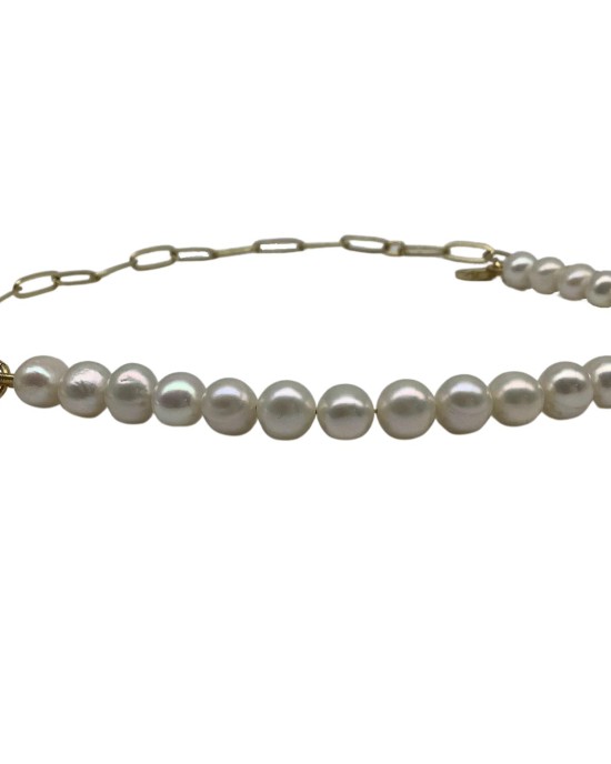 Gold tag pearl necklace