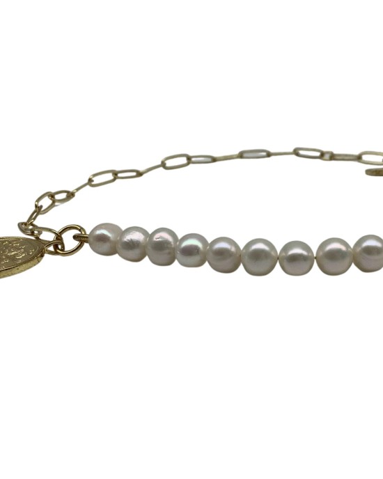 Gold tag pearl necklace