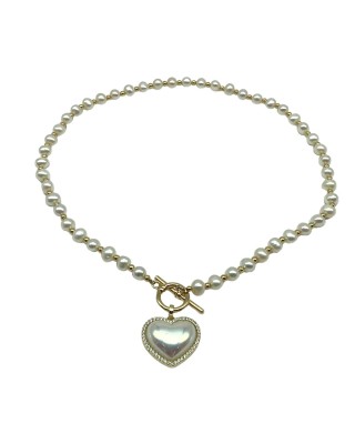Gold heart pendant Pearl necklace