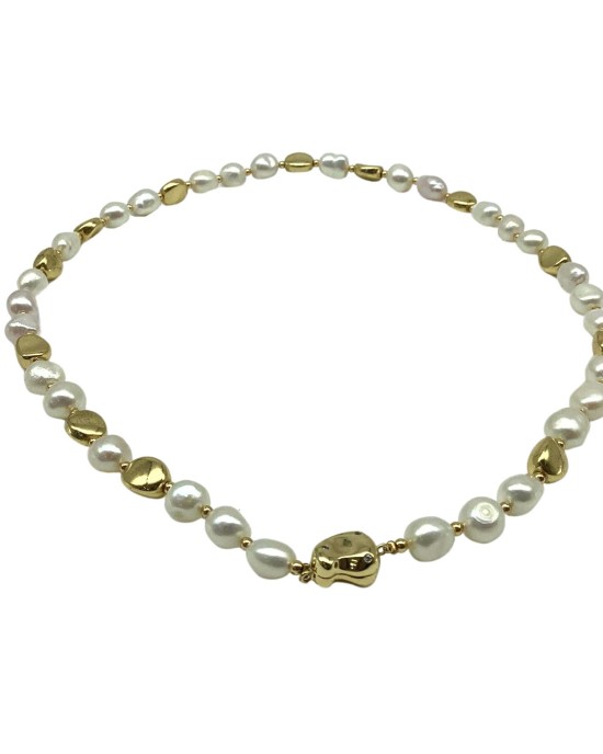 Gold heart pendant Pearl necklace