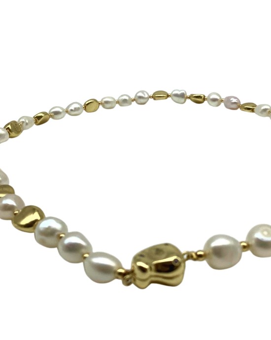 Gold heart pendant Pearl necklace